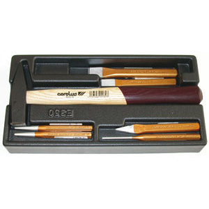 MODULI CON UTENSILI PER CARRELLI ART. 998 G 8A MODULO SINGOLO<br>Larghezza per profondità modulo mm 157,5x310.<br>Contenuto 7 pezzi escluso modulo:<br>1 martello g 300<br>2 scalpelli a taglio mm 125 - 150<br>1 scalpello a croce mm 125<br>1 punteruolo, diametro punta mm 3<br>1 punzone, diametro punta mm 4<br>1 cacciaspine, diametro punta mm 4. moduls with tools for trolleys art. 998 G 8A 998G 9T