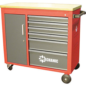 CARRELLI A BANCO E PORTAUTENSILI Tipo a 6 cassetti, dimensioni mm 482x345 e grande vano laterale con chiusura a sportello. Portata kg 210 in movimento. Senza utensili. mobile work benches and tool trolleys 999GA