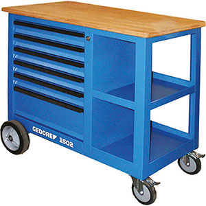 CARRELLI A BANCO E PORTAUTENSILI Tipo a 6 cassetti, dimensioni mm 480x400 e 2 vani aperti. Portata kg 700 in posizione fissa. Senza utensili. mobile work benches and tool trolleys 999GF