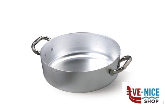 alluminio CASSERUOLA BASSA 3 MM ALLUMINIO 2 MANIGLIE INOX CM.24 H 13 LT 5,5 SENZA COPERCHIO AGNELLI