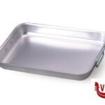 alluminio ROSTIERA RETTANGOLARE  3 MM ANGOLI TONDI CON MANIGLIE SNODATE INOX 36X26 H 8 AGNELLI