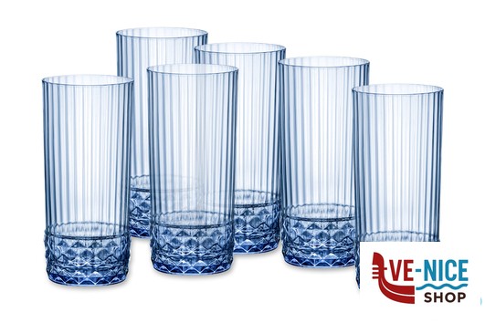 vetro AMERICA '20S BLU ZAFFIRO CONFEZIONE DA 6 BICCHIERI COOLER PER COCKTAIL CL 49 H.16,2 DIAMETRO 7,35 122154 BORMIOLI ROCCO