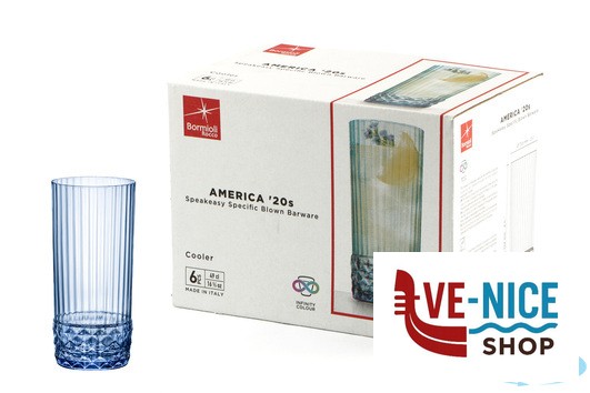 vetro AMERICA '20S BLU ZAFFIRO CONFEZIONE DA 6 BICCHIERI COOLER PER COCKTAIL CL 49 H.16,2 DIAMETRO 7,35 122154 BORMIOLI ROCCO - immagine 3