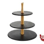 0 ARDESIA NATURALE-ALZATA IN ARDESIA 3 PIANI CM 30-25-20 CON PIANTANA IN LEGNO D'ACACIA H.34 00960 APS  ASSHEUER POTT GMBH E CO KG