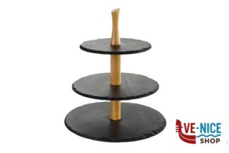 0 ARDESIA NATURALE-ALZATA IN ARDESIA 3 PIANI CM 30-25-20 CON PIANTANA IN LEGNO D'ACACIA H.34 00960 APS ASSHEUER POTT GMBH E CO KG