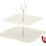 porcellana B.B. WHITE-ALZATA 2 PIANI QUADRA CM.27X27X23,5 BA1049-Z02 IMPORT TAVOLA PROFESSIONAL