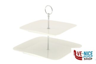 porcellana B.B. WHITE-ALZATA 2 PIANI QUADRA CM.27X27X23,5 BA1049-Z02 IMPORT TAVOLA PROFESSIONAL