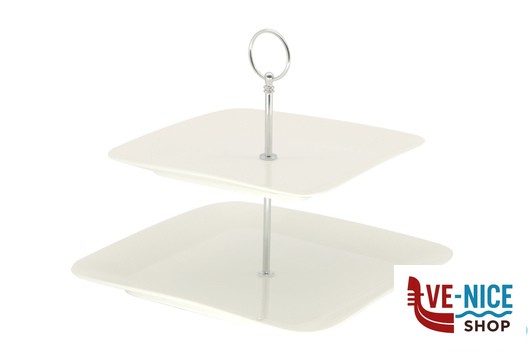 porcellana B.B. WHITE-ALZATA 2 PIANI QUADRA CM.27X27X23,5 BA1049-Z02 IMPORT TAVOLA PROFESSIONAL