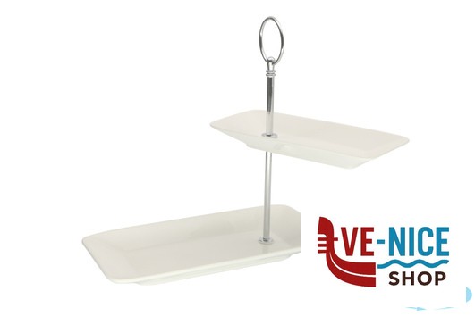 porcellana B.B. WHITE-ALZATA 2 PIANI RETTANGOLARE CM.23X11,6XH.26 BA1050-Z01 IMPORT TAVOLA PROFESSIONAL - immagine 2