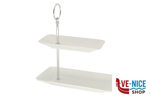 porcellana B.B. WHITE-ALZATA 2 PIANI RETTANGOLARE CM.23X11,6XH.26 BA1050-Z01 IMPORT TAVOLA PROFESSIONAL