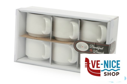 porcellana B.B. WHITE-CONFEZIONE 6 TAZZE CAFFE IMPILABILI 100ML SENZA PIATTO BA2494-2 IMPORT TAVOLA PROFESSIONAL - immagine 3