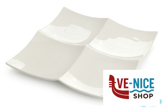 porcellana B.B. WHITE-PIATTO 4 SCOMPARTI QUADRO PORCELLANA CM.25X25X2,5 IMPORT TAVOLA PROFESSIONAL - immagine 3