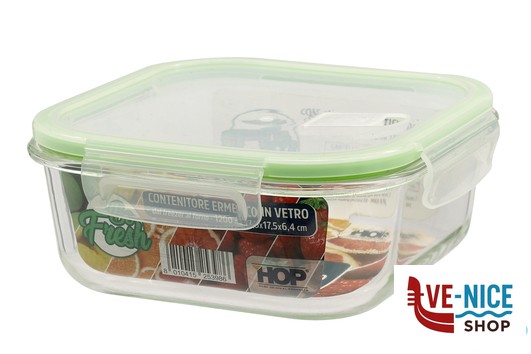 vetro BE FRESH-CONTENITORE QUADRO 1200ML CM.17,5X17,5X6,4 IN VETRO BOROSILICATO IMPORT CUCINA