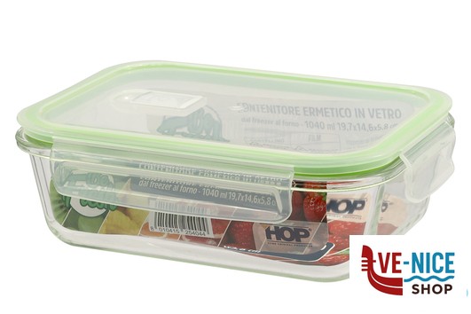 vetro BE FRESH-CONTENITORE RETTANGOLARE 1040ML CM.19,7X14,6X5,8 IN VETRO BOROSILICATO IMPORT CUCINA