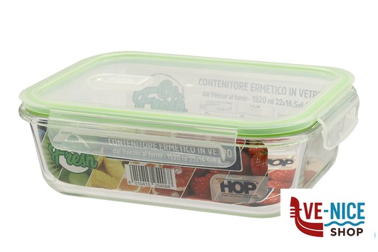 vetro BE FRESH-CONTENITORE RETTANGOLARE 1520ML CM.22X16,5X6,6 IN VETRO BOROSILICATO IMPORT CUCINA