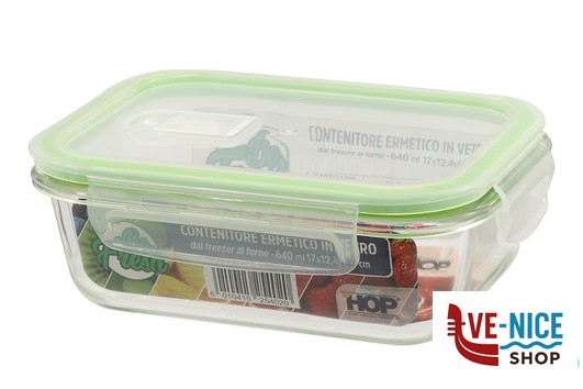 vetro BE FRESH-CONTENITORE RETTANGOLARE 640ML CM.17X12,4X5,3 IN VETRO BOROSILICATO IMPORT CUCINA