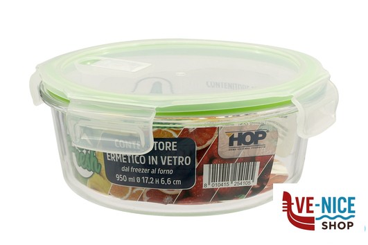 vetro BE FRESH-CONTENITORE TONDO 950ML CM.17,2X6,6 IN VETRO BOROSILICATO IMPORT CUCINA