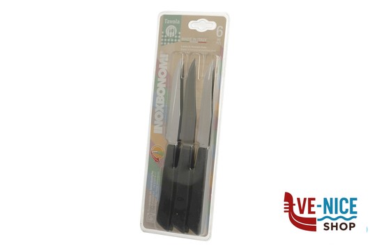 coltelli BIVALVA - CONFEZIONE 6 COLTELLI BISTECCA CM 11 MANICO NERO COLTELLERIE INOX BONOMI