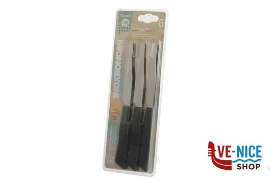 coltelli BIVALVA - CONFEZIONE 6 COLTELLI TAVOLA CM 11 MANICO NERO COLTELLERIE INOX BONOMI