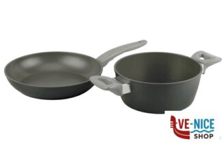 alluminio BLACK PRO-SET PADELLA CM.24 E CASSERUOLA 2 MANICI CM.20 ANTIADERENTI ANCHE PER INDUZIONE IMPORT COTTURA