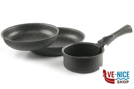 padelle/wok BOLZANO - SET 4 PEZZI 2 PADELLE CM 24-28 - 1 CASSERUOLA CM 16 CON MANICO ANTIADERENTE PER INDUZIONE BALLARINI PAOLO