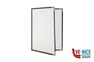 porta menu CRYSTAL - SET 3 PORTAMENU DOPPI TRASPARENTE CON BORDO IN METALLO CM 32X23,7XH.1,5 SECURIT