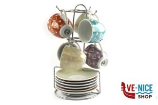 porcellana CUPS NEW-SET 6 TAZZE CAFFE CON PIATTO APPENDINO ASSORTITE JY-TNCS05 IMPORT TAVOLA