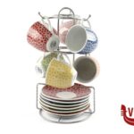 porcellana CUPS NEW-SET 6 TAZZE CAFFE CON PIATTO APPENDINO ASSORTITE  JY-TNCS06 IMPORT TAVOLA