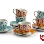 porcellana CUPS-SET 6 TAZZE CAFFE CON PIATTO ASSORTITE  DEC.4 IMPORT TAVOLA