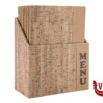 porta menu DESIGN SUGHERO-SCATOLA CON 10 PORTAMENU FORMATO A4 SIMILPELLE SUGHERO CON ELESTICO PER CONTENERE GLI INSERTI CONTIENE MAX 10 PAGINE 1 INSERTO INCLUSO SECURIT