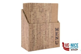 porta menu DESIGN SUGHERO-SCATOLA CON 10 PORTAMENU FORMATO A4 SIMILPELLE SUGHERO CON ELESTICO PER CONTENERE GLI INSERTI CONTIENE MAX 10 PAGINE 1 INSERTO INCLUSO SECURIT