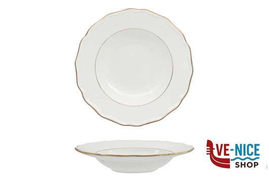 fondo DIANA GOLD - PIATTO FONDO CM 23 CON DOPPIO FILO ORO AL BORDO 3MM E AL MARLY 1MM IMPORT TAVOLA PROFESSIONAL