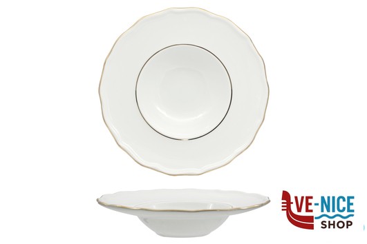 fondo DIANA GOLD - PIATTO PASTA BOWL CM 28 CON DOPPIO FILO ORO AL BORDO 3MM E AL MARLY 1MM IMPORT TAVOLA PROFESSIONAL