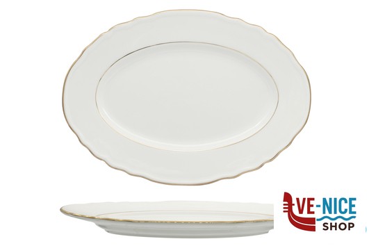 sottopiatti/vassoi DIANA GOLD - VASSOIO OVALE COUPE CM 36 CON DOPPIO FILO ORO AL BORDO 3MM E AL MARLY 1MM IMPORT TAVOLA PROFESSIONAL