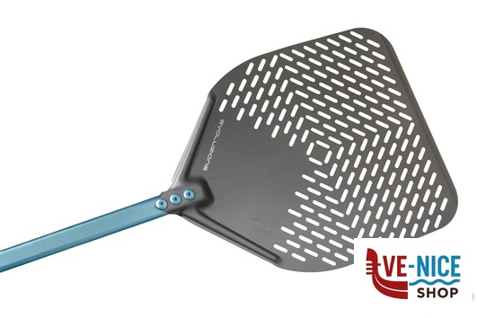 cucina EVOLUZIONE - PALA PIZZA RETTANGOLARE CM 33 IN ALLUMINIO FORATA CON MANICO CM 150 E32RF GI METAL