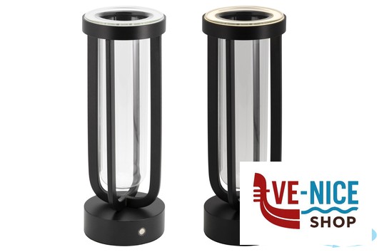 lampade FLORENCE-LAMPADA DA TAVOLO-VASO FIORI NERA VETRO-METALLO CM 9X9H.26 RICARICABILE SECURIT - immagine 2