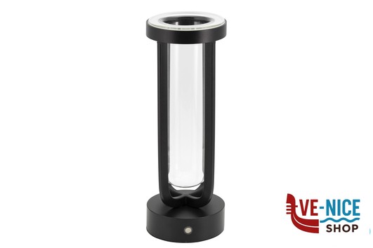 lampade FLORENCE-LAMPADA DA TAVOLO-VASO FIORI NERA VETRO-METALLO CM 9X9H.26 RICARICABILE SECURIT