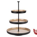 insalat zuppiere sals antipast FRIDA-ALZATA TONDA IN ACCIAIO INOX NERO H. 43 CON 3 PIATTI IN MELAMINA INTERNO EFFETTO LEGNO ESTERNO NERO CM.32-25-20  85211 APS  ASSHEUER POTT GMBH E CO KG