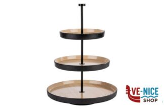 insalat zuppiere sals antipast FRIDA-ALZATA TONDA IN ACCIAIO INOX NERO H. 43 CON 3 PIATTI IN MELAMINA INTERNO EFFETTO LEGNO ESTERNO NERO CM.32-25-20 85211 APS ASSHEUER POTT GMBH E CO KG