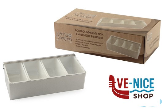 utensili vari HORECAPROFESSIONAL - PORTACONDIMENTI INOX 4 VASCHETTE CD-4 IMPORT PROFESSIONAL - immagine 2