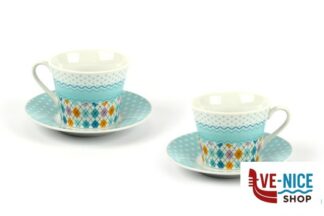 porcellana HAITI AZZURRO-SET 2 TAZZE THE CON PIATTO A180F-2-L IMPORT TAVOLA