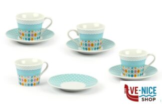 porcellana HAITI AZZURRO-SET 4 TAZZE CAFFE CON PIATTO A80F-4-L IMPORT TAVOLA