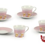 porcellana HAITI ROSA-SET 4 TAZZE CAFFE CON PIATTO IMPORT TAVOLA