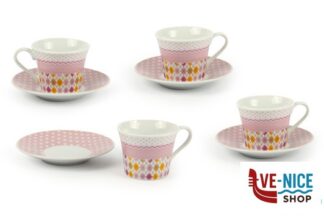 porcellana HAITI ROSA-SET 4 TAZZE CAFFE CON PIATTO IMPORT TAVOLA