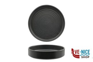 fondo KADEN HARDSTONE REACTIVE BLACK - PIATTO FONDO IMPILABILE CM 20 CON RILIEVO PT SANGO CERAMICS