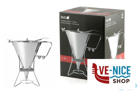 utensili vari per dolci IMBUTO COLATORE 1,9 LT INOX CON 3 BOCCHETTE E SUPPORTO 041140 EVA - immagine 2