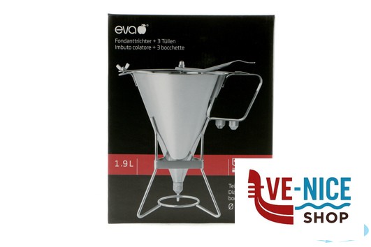 utensili vari per dolci IMBUTO COLATORE 1,9 LT INOX CON 3 BOCCHETTE E SUPPORTO 041140 EVA - immagine 4