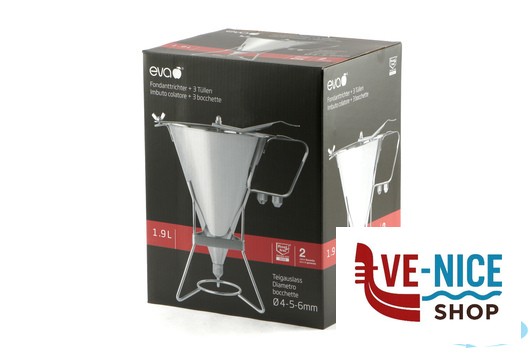 utensili vari per dolci IMBUTO COLATORE 1,9 LT INOX CON 3 BOCCHETTE E SUPPORTO 041140 EVA - immagine 3