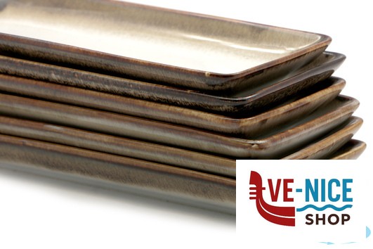 JAVA RADIANCE BROWN-PIATTO RETTANGOLARE CM 21X8 22810BR PT SANGO CERAMICS porcellana 6 pezzi - immagine 3