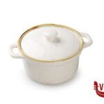 porcellana JUSTCOLOR SESAME CREMA-MINI CASSERUOLA CON COPERCHIO CM.13,5X10 H.7 5402M-C356-5.25-T IMPORT TAVOLA PROFESSIONAL